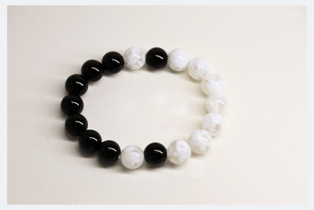 "Infinite " Black Obsidian & White Ghost Quartz Bracelet - wellspringcollectives