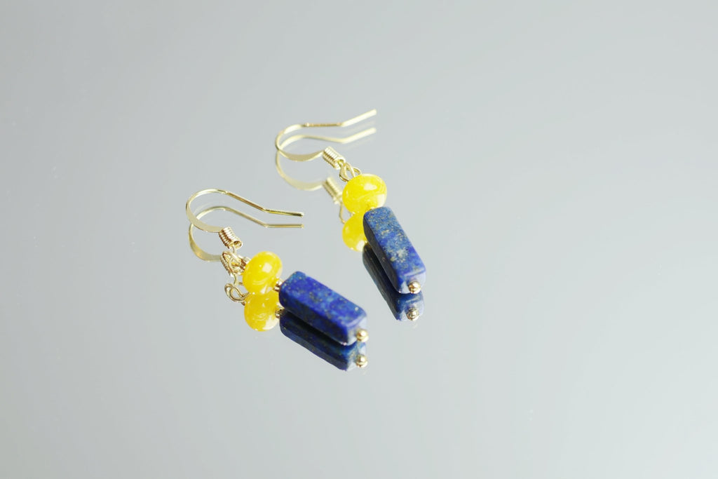 Yellow Carnelian & Lapis Lazuli Rectangle Earrings - wellspringcollectives
