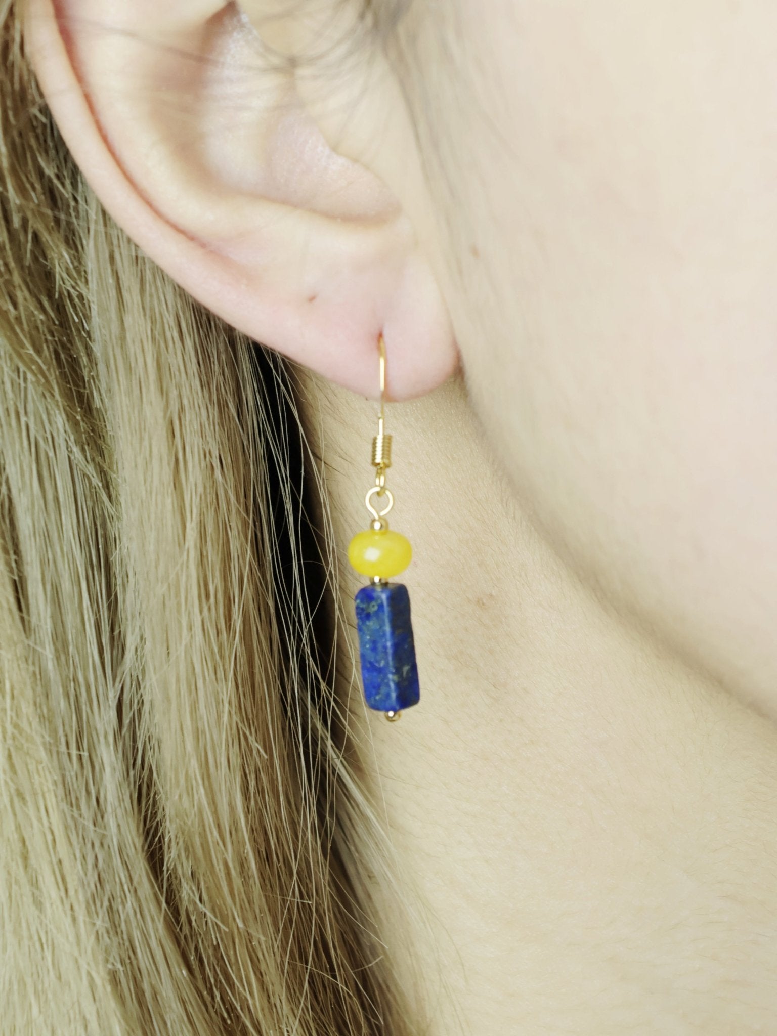 Yellow Carnelian & Lapis Lazuli Rectangle Earrings - wellspringcollectives