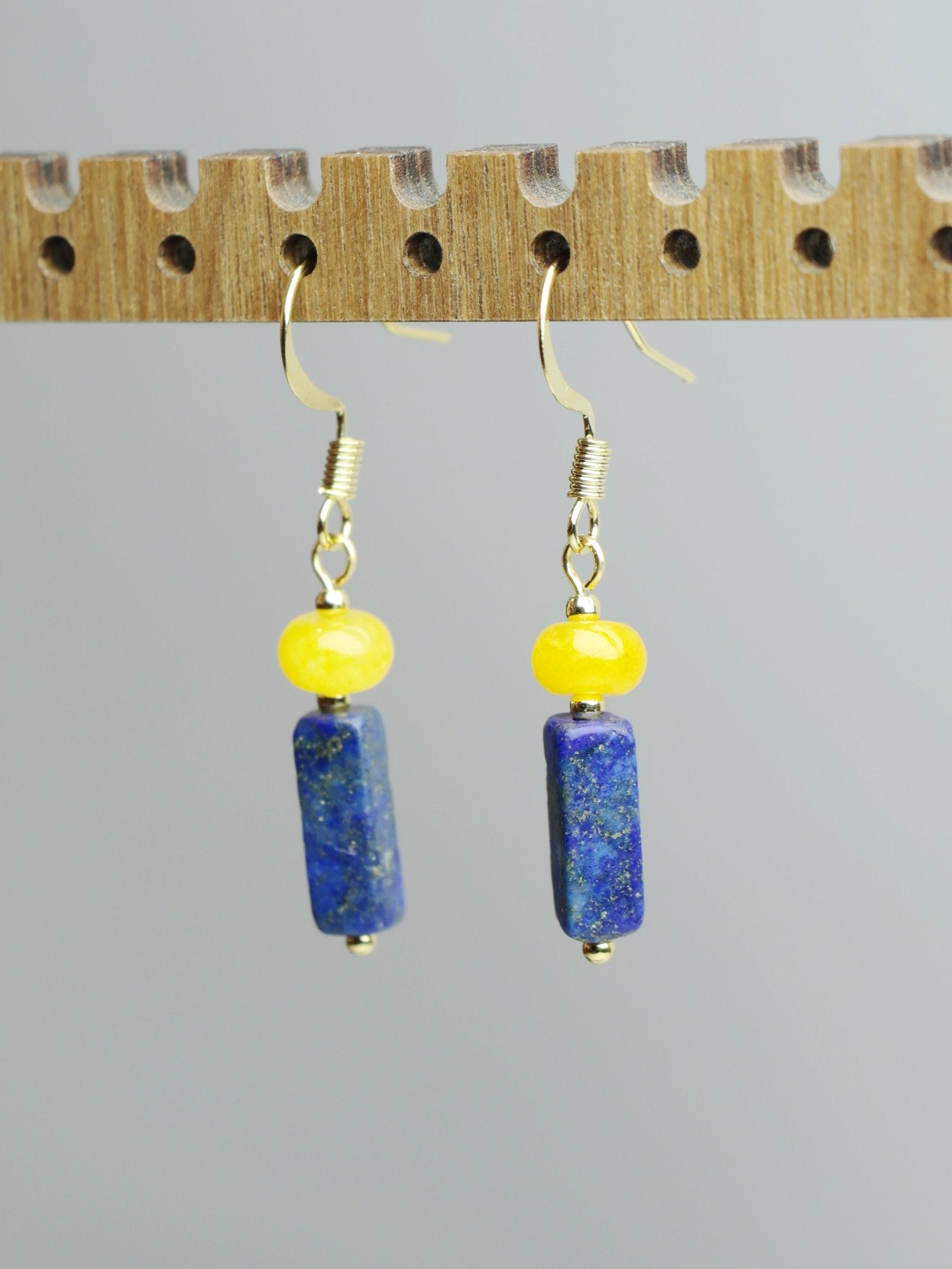 Yellow Carnelian & Lapis Lazuli Rectangle Earrings - wellspringcollectives