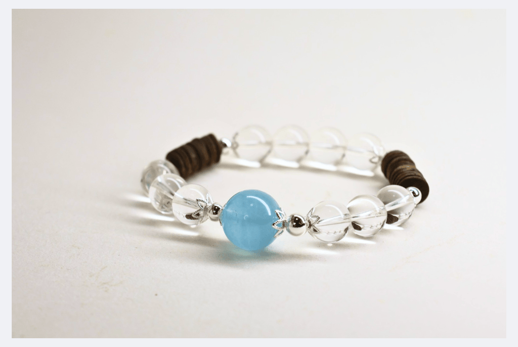 Agarwood Clear Quartz Aquamarine Bracelet - Calm Clarity & Truthful Communication - wellspringcollectives