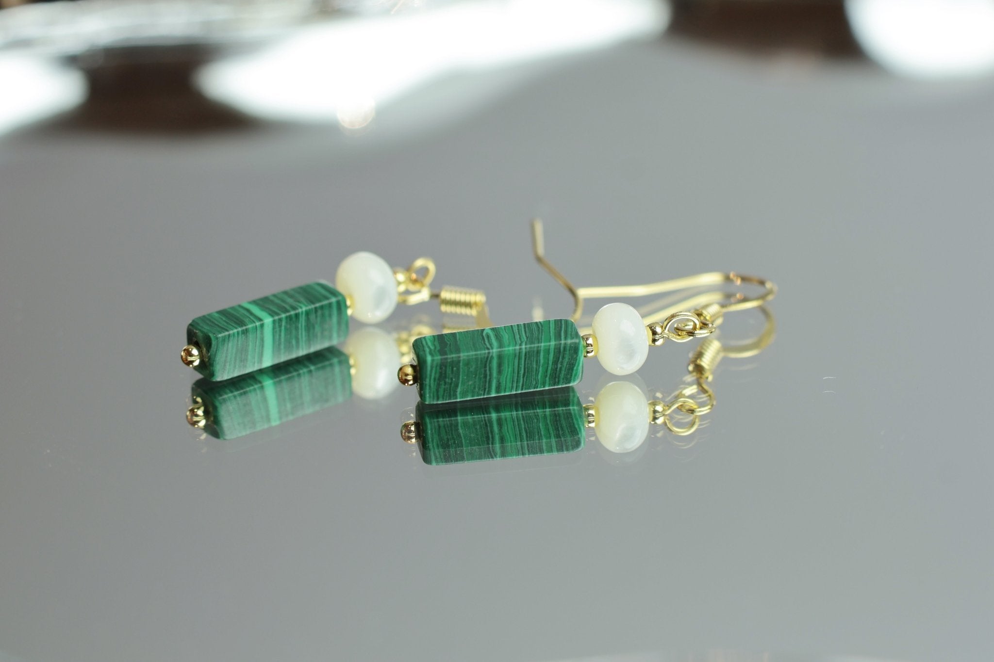 Mother of Pearl & Malachite Earrings - Gentle Protection & Heart Healing - wellspringcollectives