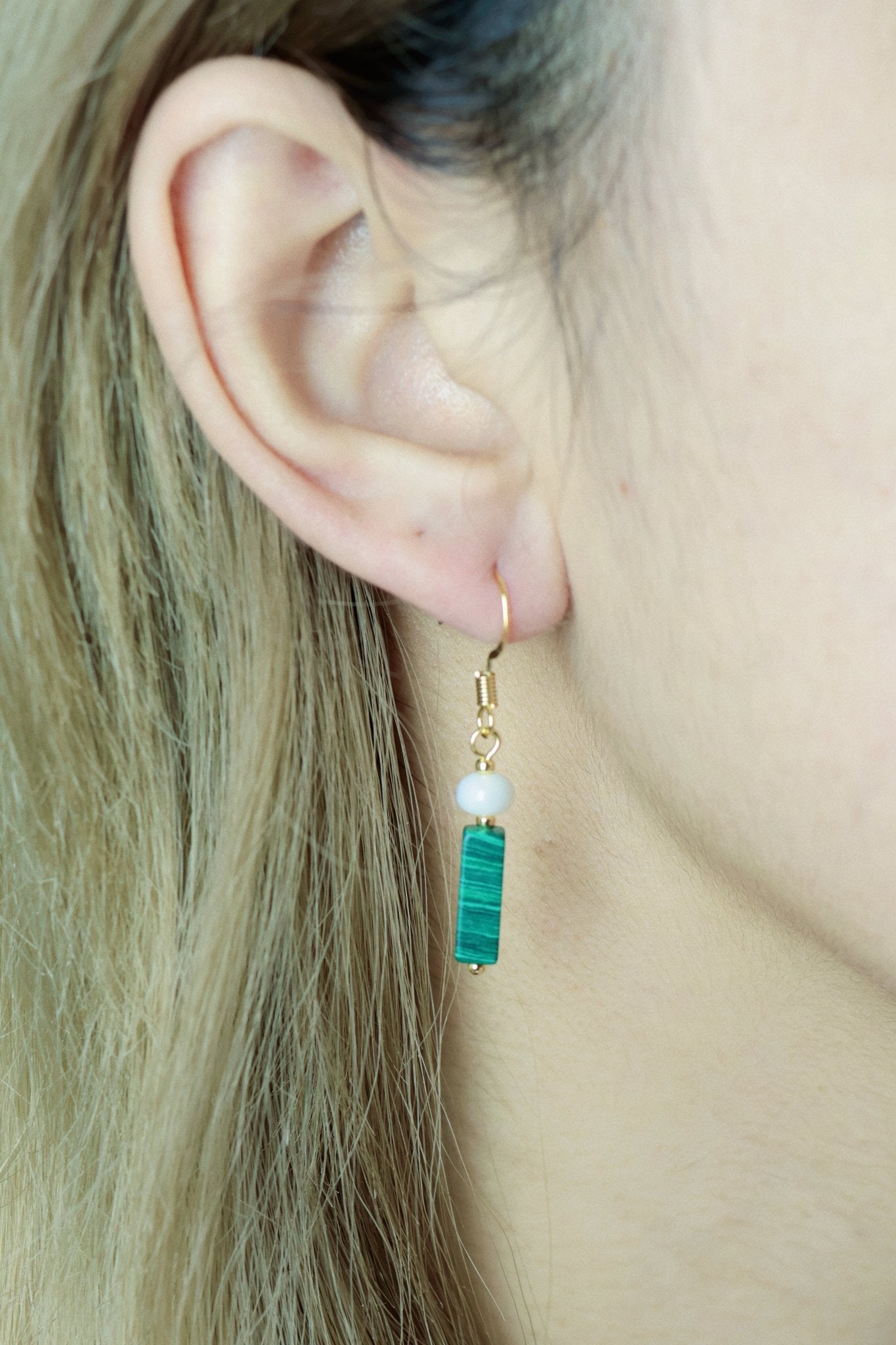 Mother of Pearl & Malachite Earrings - Gentle Protection & Heart Healing - wellspringcollectives