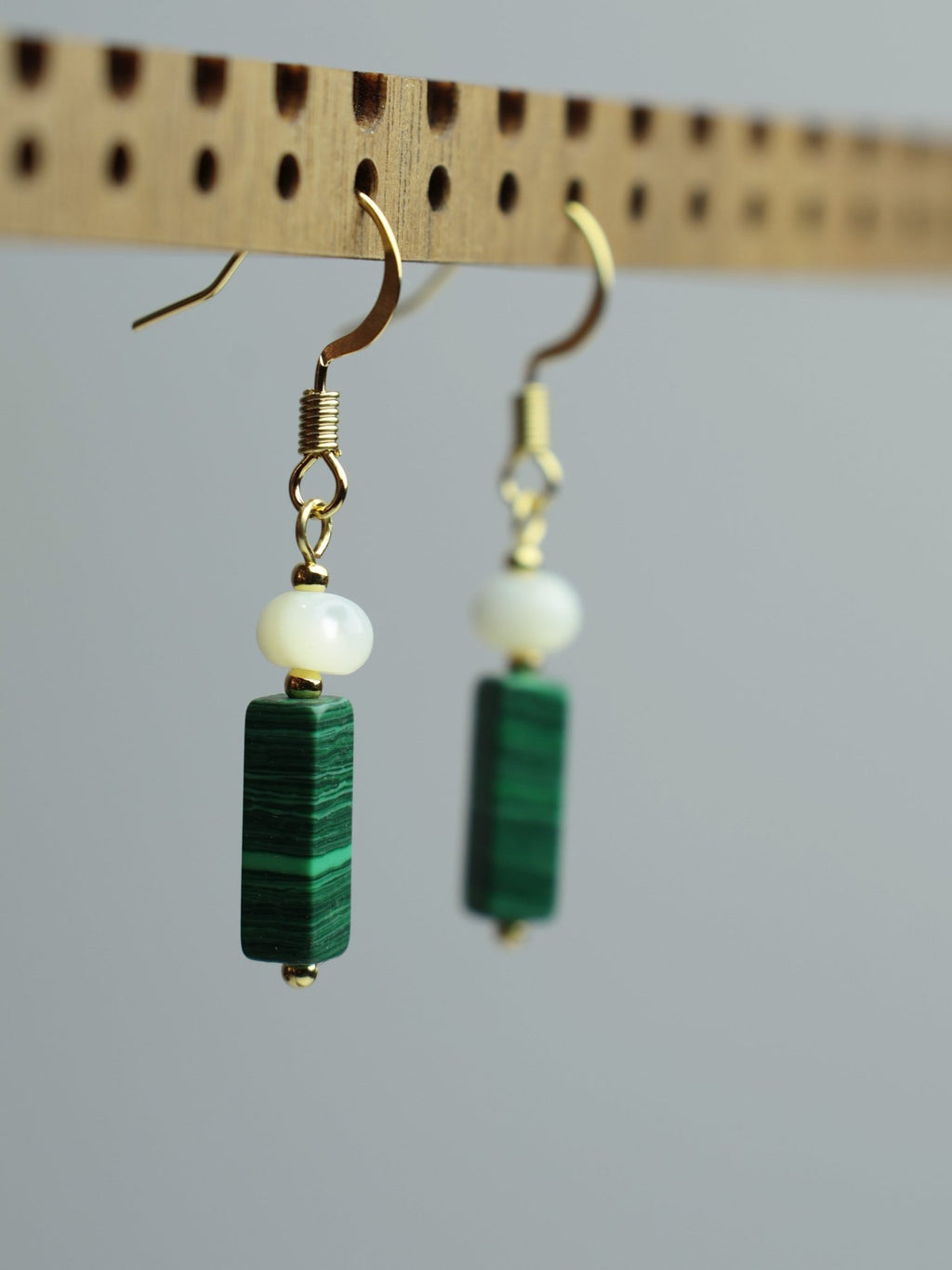 Mother of Pearl & Malachite Earrings - Gentle Protection & Heart Healing - wellspringcollectives