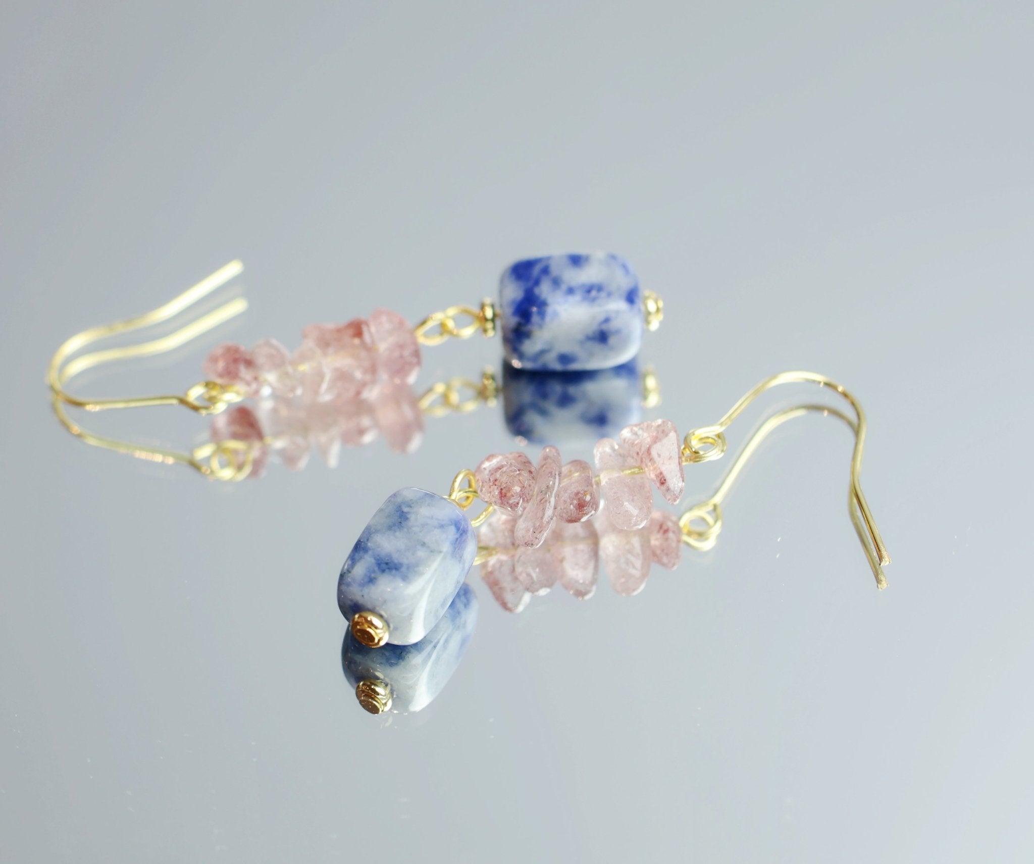 Strawberry Quartz & Blue Aventurine Earrings - Loving Communication & Heart Healing - wellspringcollectives