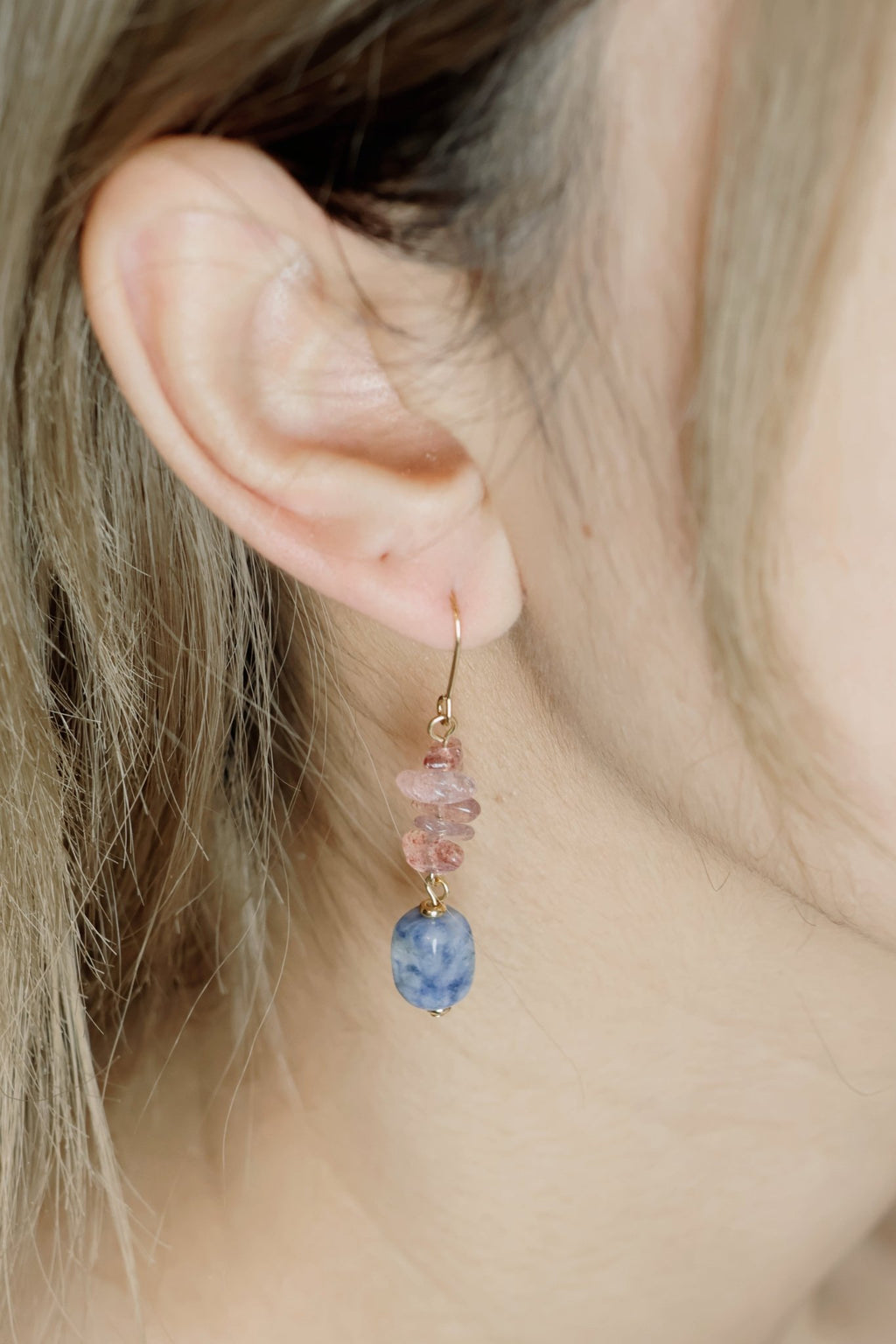 Strawberry Quartz & Blue Aventurine Earrings - Loving Communication & Heart Healing - wellspringcollectives