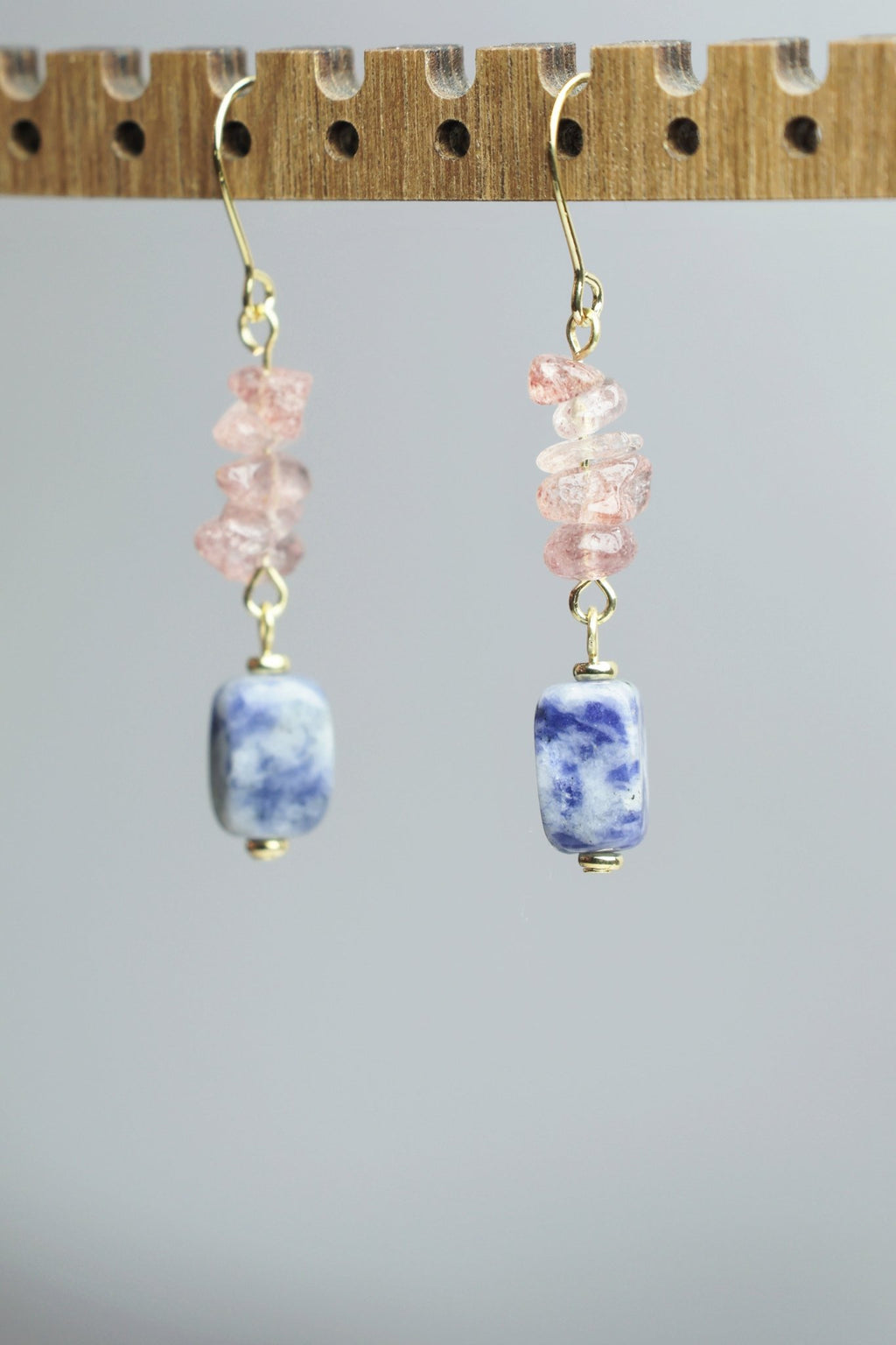 Strawberry Quartz & Blue Aventurine Earrings - Loving Communication & Heart Healing - wellspringcollectives