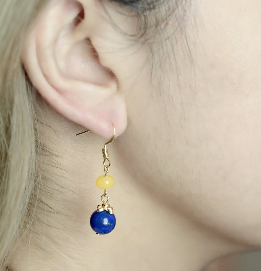 Yellow Carnelian & Lapis Lazuli Earrings - Confidence & Inner Truth - wellspringcollectives
