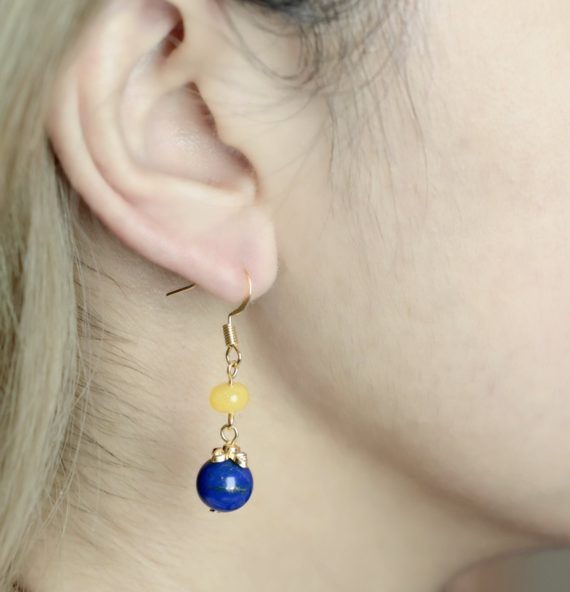 Yellow Carnelian & Lapis Lazuli Earrings - Confidence & Inner Truth - wellspringcollectives