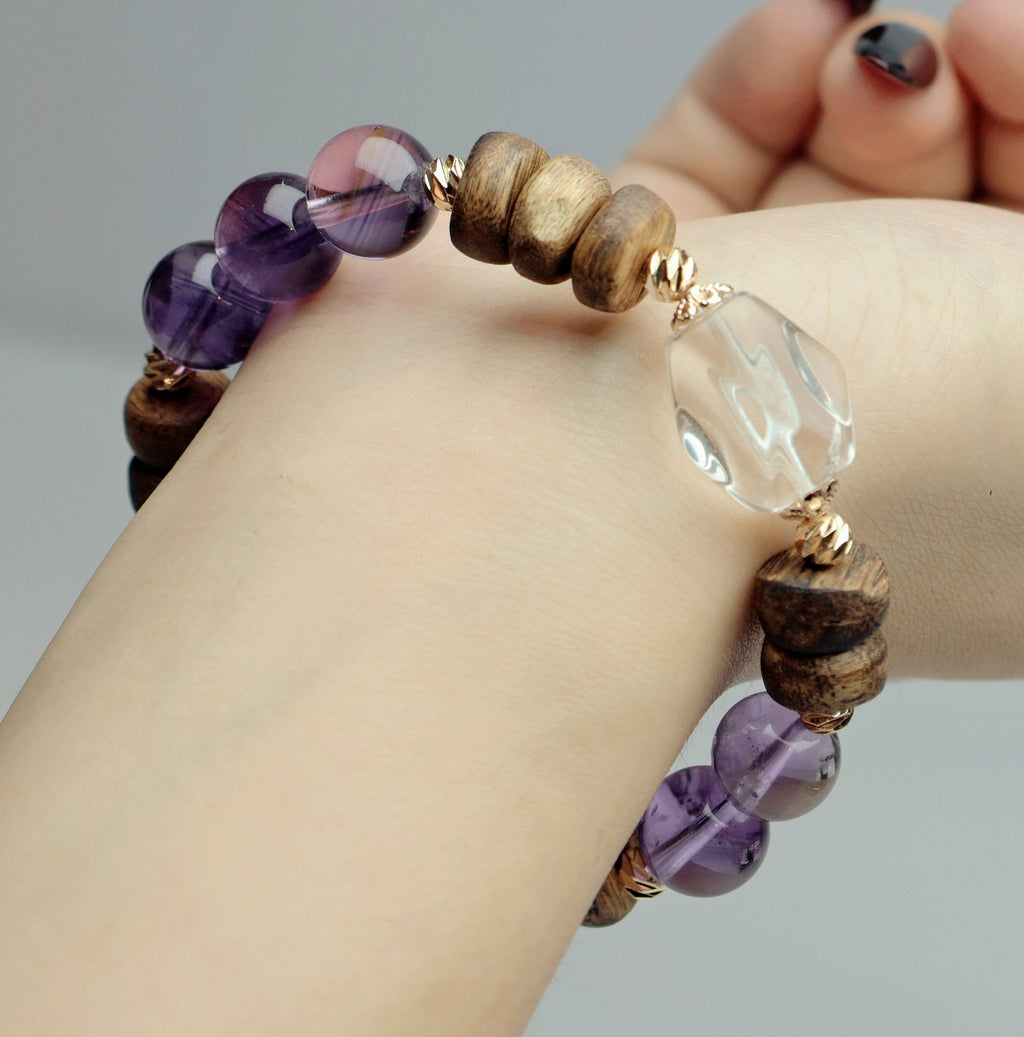Amethyst & Agarwood Bracelet (10mm) - Intuition & Grounded Wisdom - wellspringcollectives