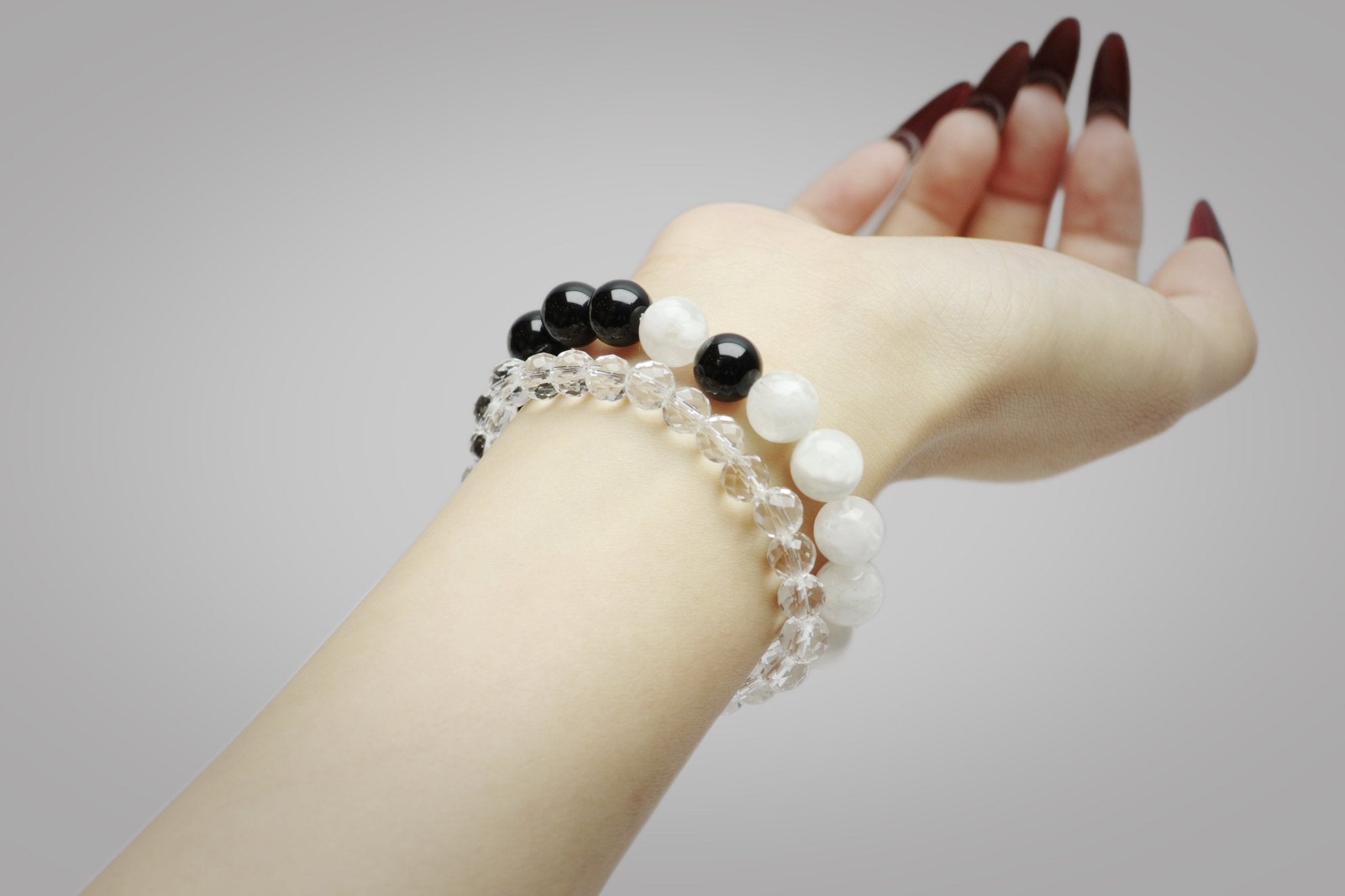 "Infinite " Black Obsidian & White Ghost Quartz Bracelet - wellspringcollectives