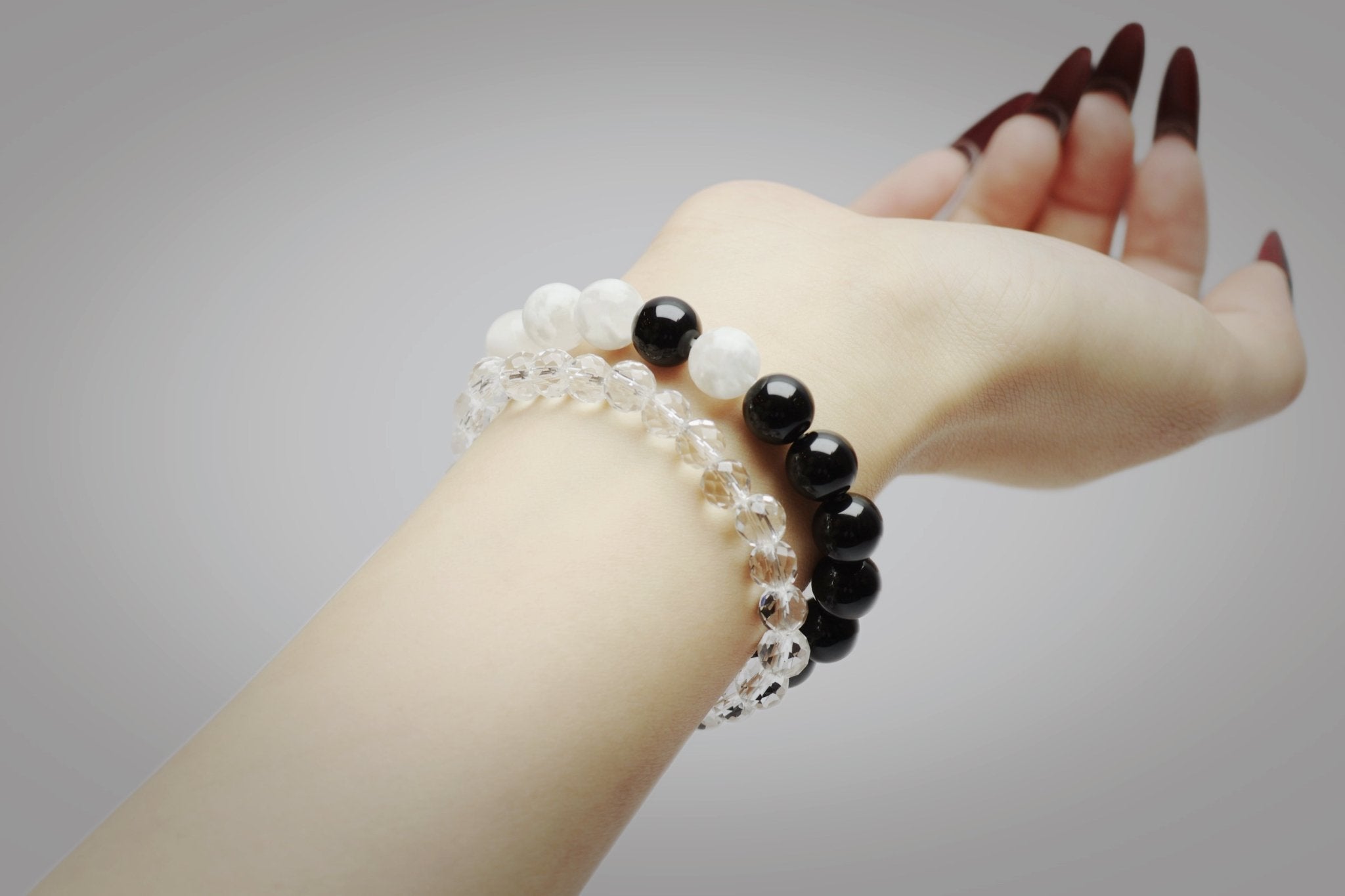 "Infinite " Black Obsidian & White Ghost Quartz Bracelet - wellspringcollectives