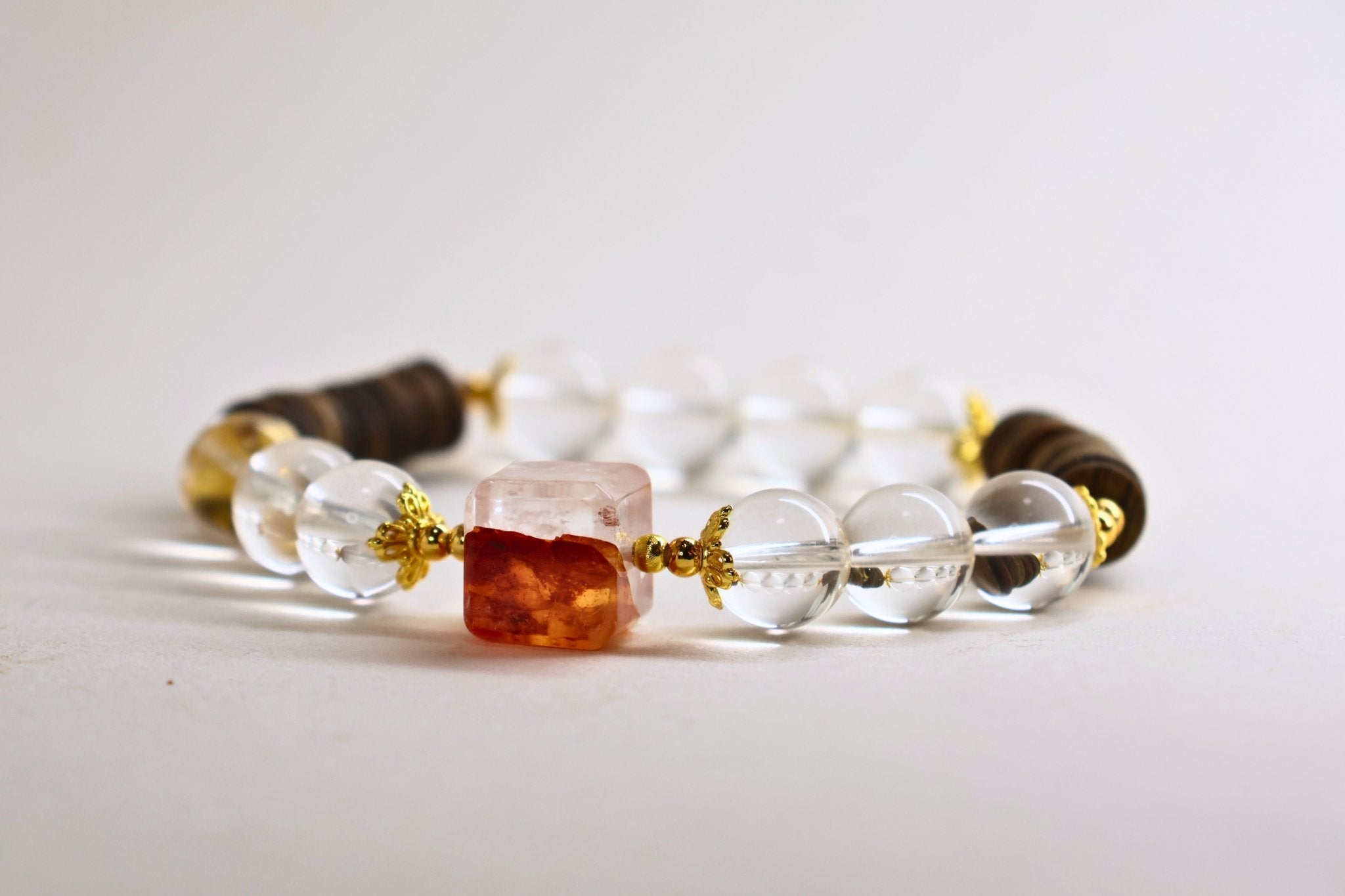 8mm Clear Quartz & Red Aventurine Bracelet with Agarwood - Energy Amplifier & Good Fortune - wellspringcollectives
