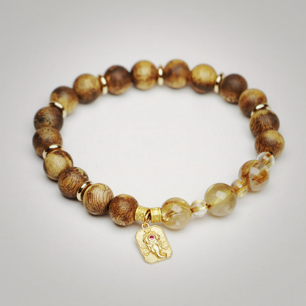 Citrine & Agarwood Bracelet with Ganesha - for Success & Focus - wellspringcollectives