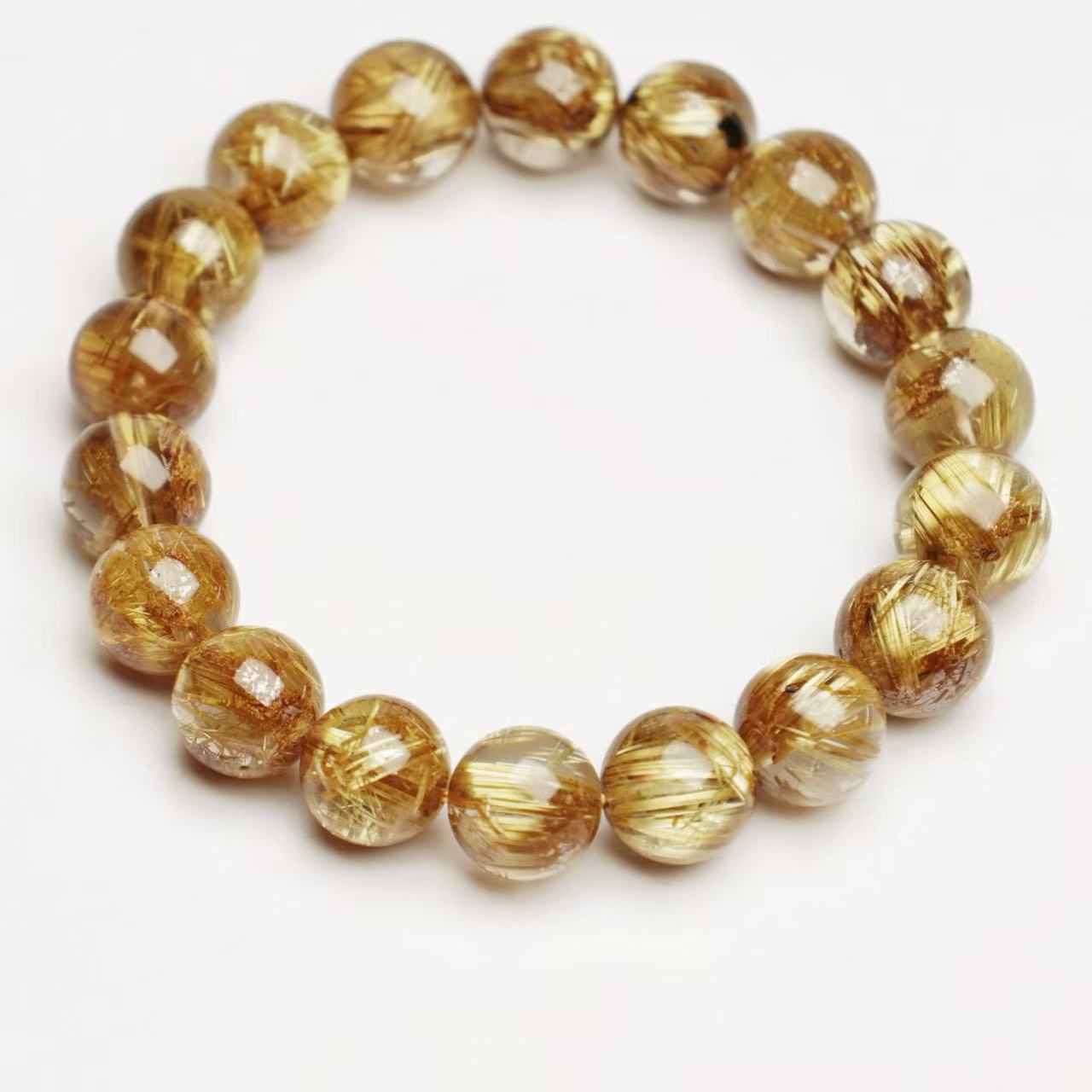 12mm Golden Rutilated Quartz Bracelet - Stone of Abundance & Manifestation - wellspringcollectives