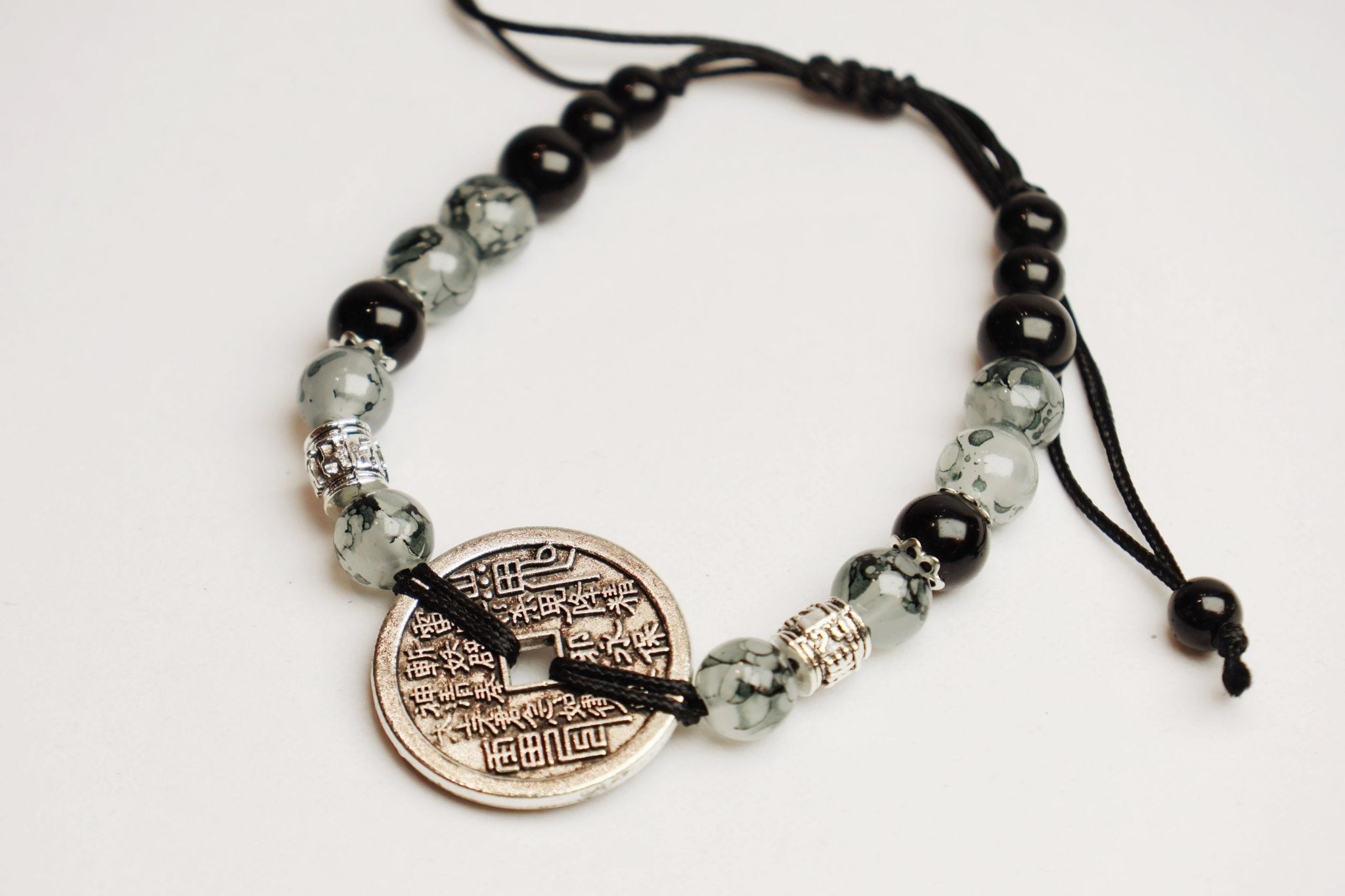 Guardian Talisman Bracelet - Landscape Jade, Black Obsidian & Shan Gui Coin - wellspringcollectives