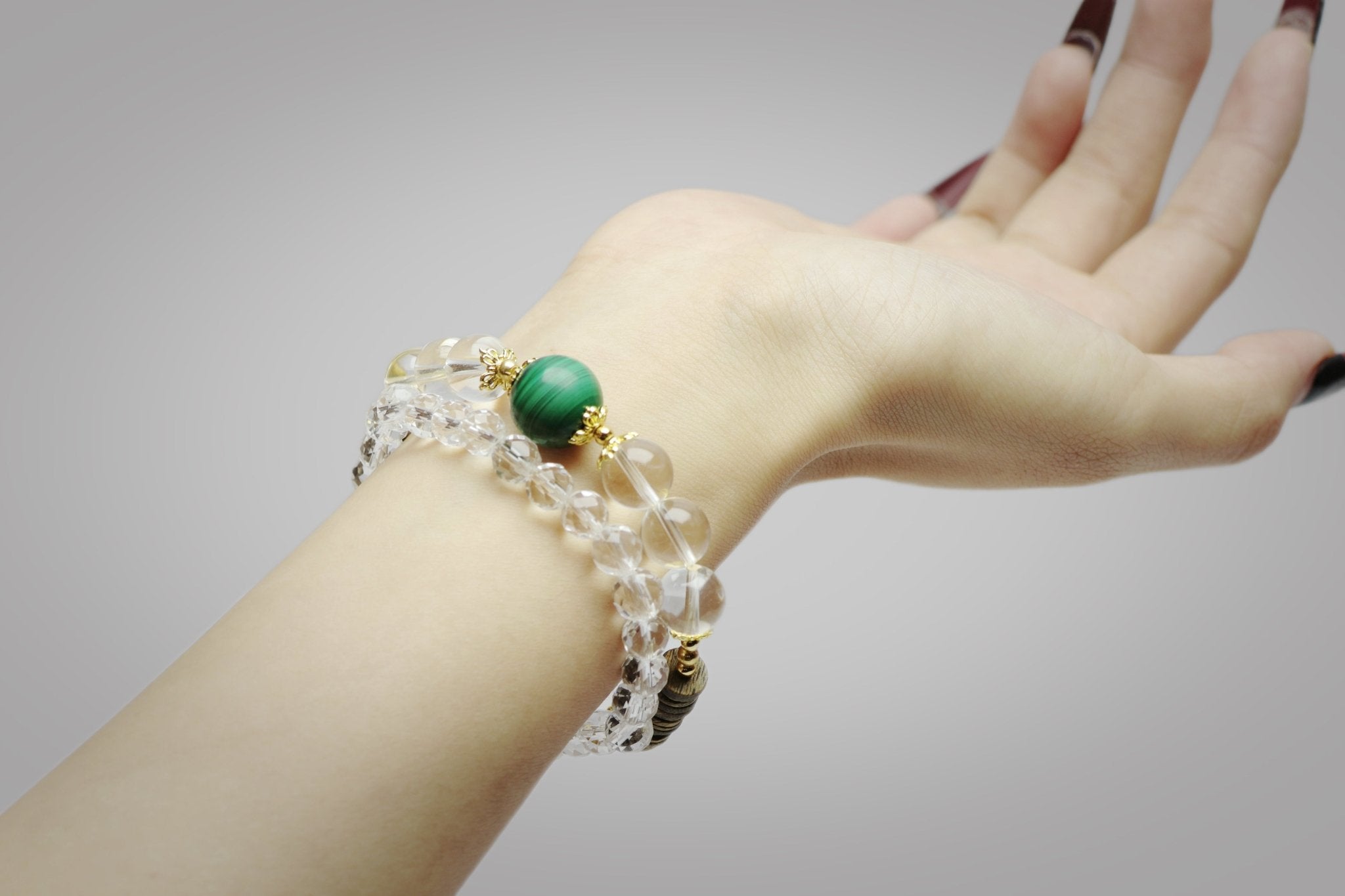 8mm Agarwood Bracelet with Clear Quartz & Malachite - Grounding & Transformation - wellspringcollectives