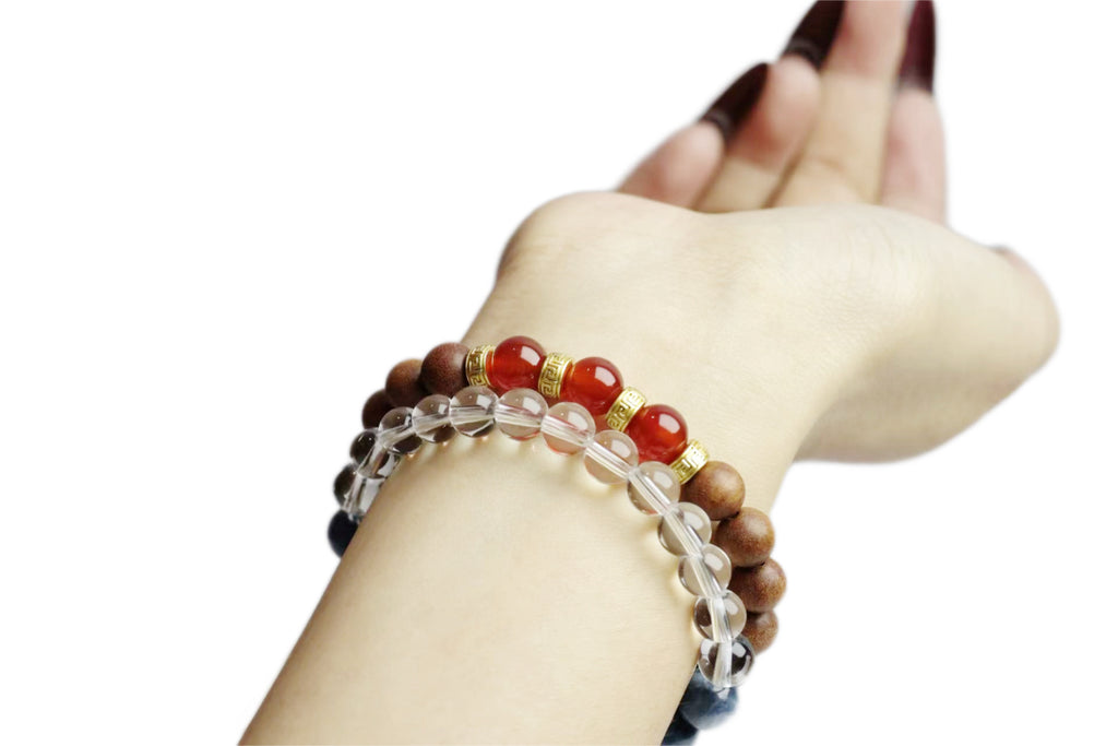 8mm Sandalwood & Red Agate Bracelet with Ganesha - Success & Grounding - wellspringcollectives