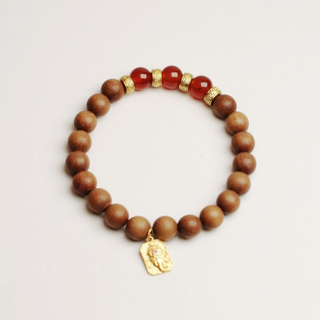 8mm Sandalwood & Red Agate Bracelet with Ganesha - Success & Grounding - wellspringcollectives
