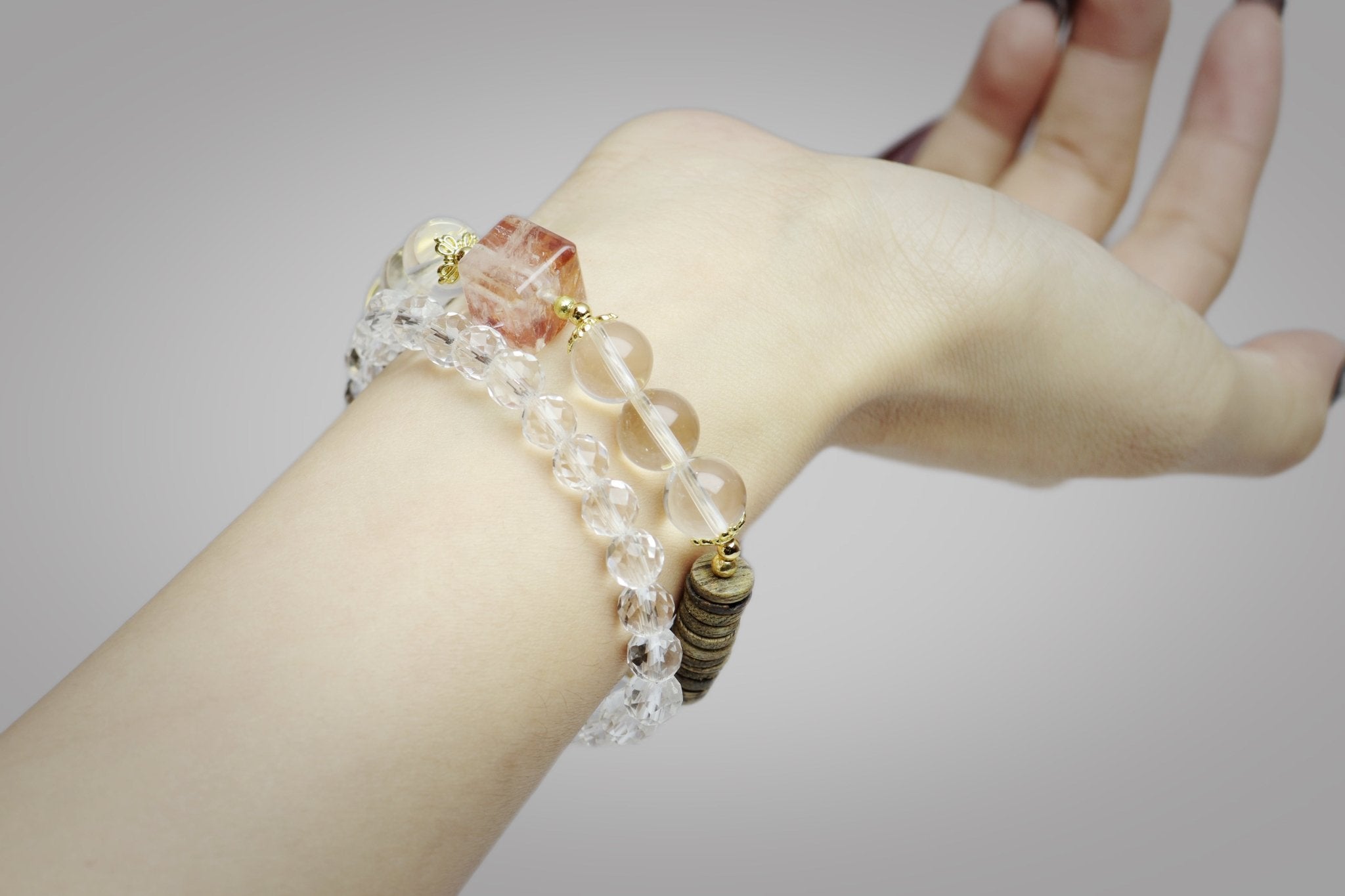 8mm Clear Quartz & Red Aventurine Bracelet with Agarwood - Energy Amplifier & Good Fortune - wellspringcollectives