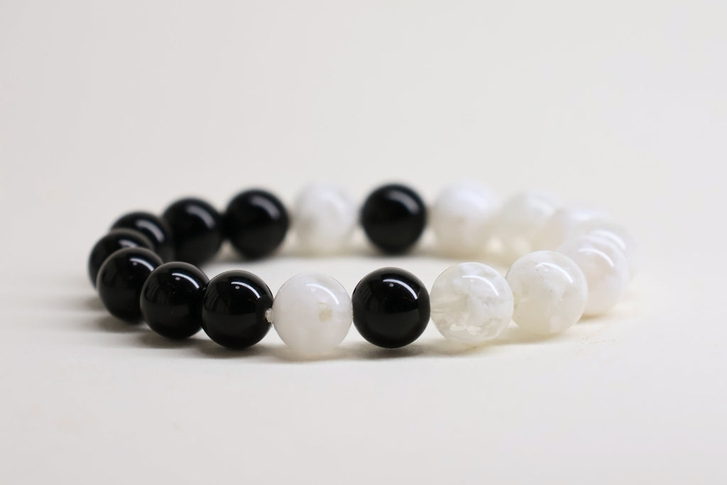 "Infinite " Black Obsidian & White Ghost Quartz Bracelet - wellspringcollectives